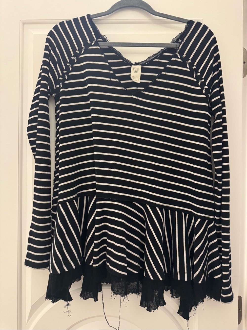 We The Free Black & White Striped Long-Sleeve Peplum Top